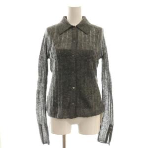 25AW ポロ襟ワイドリブベアSET モヘア混ニット セーター チューブトップ シアー 0 グレー /CX