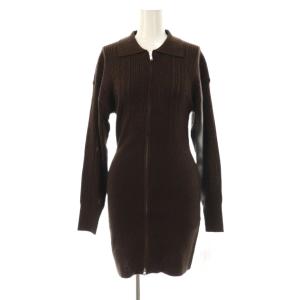 24AW ジップリブニットミニワンピース 長袖 ラメ F 茶 ブラウン /AT OS