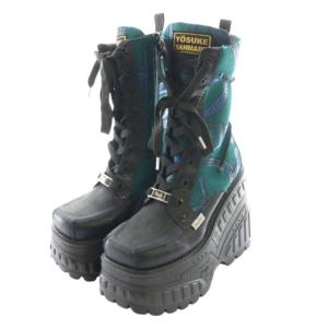 厚底レースアップミドルブーツ マルチカラー 黒 ブラック 緑 グリーン 23.5?p 2601126 /SS