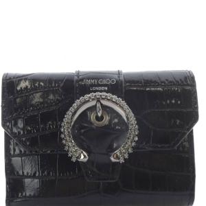 JIMMY CHOO ODILE 型押し 二つ折り財布 ロゴ 黒 ブラック /SR OH