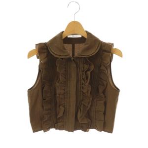 25SS ノースリーブ クロップド丈 フリルブラウス シャツ チェック F ブラウン 前開き /CX OS