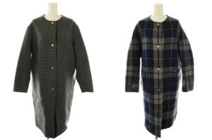 ダブルフェイスチェックコート リバーシブル 36 ネイビー ブラック グレー