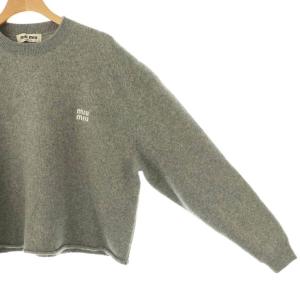 miumiu 23AW MML804 1XS9 ロゴ刺繍 カシミヤ混 クロップドニット セーター 36 グレー