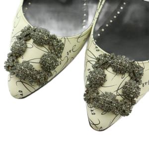 MANOLO BLAHNIK LOVE SCRIPT HANGISI フラットパンプス ラインストーン 36.5