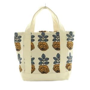 marimekko VIHKIRUUSU ミニ トートバッグ キャンバス 花柄 アイボリー ブラウン 青 ブルー /MI OS