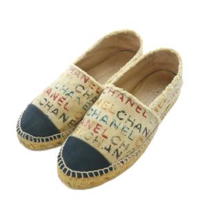 CHANEL エスパドリーユシューズ 37 23.5cm ベージュ ネイビー 紺 ココマーク総柄 G29762 /RI