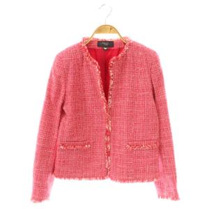 ツイードジャケット ノーカラー 40 ピンク /HK OS