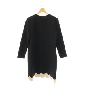 スカラップクルーネックワンピース バイカラー 38 黒 ブラック ベージュ YCD-117-307 /CX