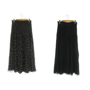 リバーシブルプリーツスカート ドット ロング M ブラック /MY OS