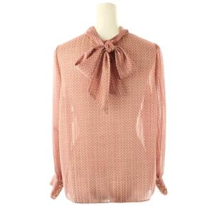 ANAYI キカストライププリントボウタイブラウス 長袖 スタンドカラー 38 ピンク /AT OS