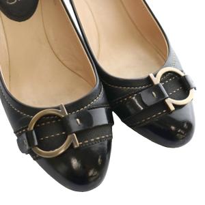 Salvatore Ferragamo ガンチーニ パンプス レザー 6.5 黒 ブラック /SS OS