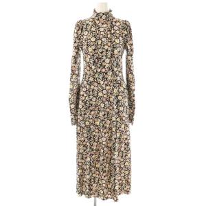 23SS L/slv Dress ワンピース マキシ ロング 花柄 長袖 S 黒 ブラック /AT OS