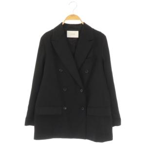 ウールサテンダブルブレストジャケット テーラード 36 黒 ブラック /AT OS