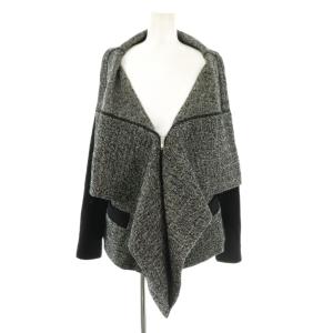 リミフゥ 袖切替 ジャケット ニット アルパカ混 S ブラック ホワイト /ES OS