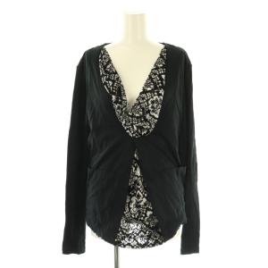 レイヤード風 カーディガンカットソー S ブラック ホワイト /ES OS