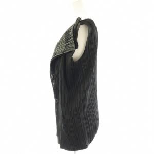 PLEATS PLEASE ISSEY MIYAKE イッセイミヤケ 食器柄 食器棚モチーフ ノースリーブ 変形シャツ 3 ブラック グレー