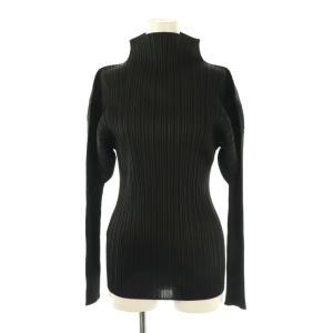 ハイネック 長袖 カットソー プリーツ 3 ブラック /HK OS