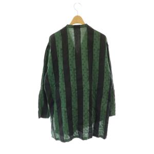 ISSEY MIYAKE 筆タグ ストライプ 変形 長袖 カットソー 総柄 9 グリーン ブラック /HK OS