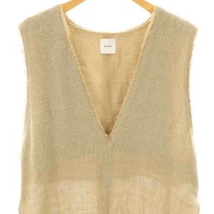 Spick&Span 24SS リネンツイードベスト ジレ プルオーバー Vネック ベージュ /CX OS