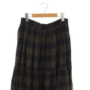 VERMEIL par iena Cu/Cチェックギャザーティアードスカート フレア ロング 40 カーキ ブラック /DF OS