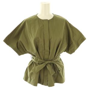 24SS コットンギャバジン ベルテッドシャツ 半袖 36 カーキ /AT OS