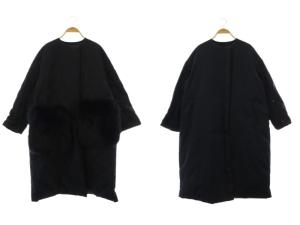 リバーシブルフォックスファー ダウンコート 36 ネイビー