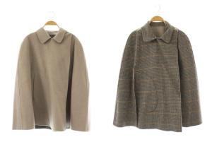 リバーシブルソリッド チェックポンチョ ジャケット 36 グレージュ