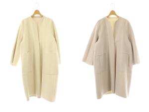 リバーシブル ウールカシミヤリバーノーカラーコート 34 ライトグレー アイボリー