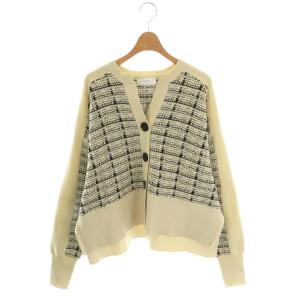 MIXジャカードカーディガン ニット 長袖 F ベージュ 黒 ブラック /AT OS