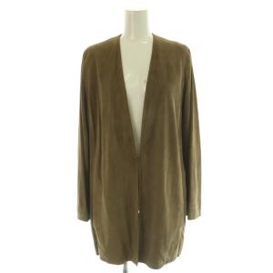 スエードノーカラージャケット 38 カーキベージュ