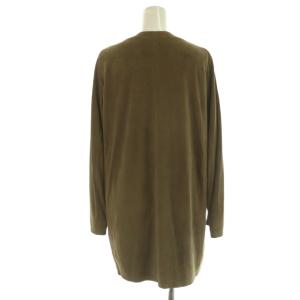 HERMES スエードノーカラージャケット 38 カーキベージュ