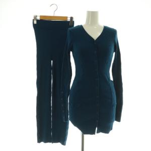SNAP BUTTON POCKET KNIT セットアップ上下 ニット リブ カーディガン パンツ ブルー