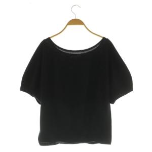 NOBLE 24SS CO/PL パフスリーブニット カットソー 五分袖 ボートネック ブラック /MY OS