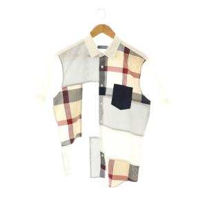 シアサッカー 半袖シャツ L 白 ホワイト マルチカラー チェック柄 ストライプ柄 /CX OS