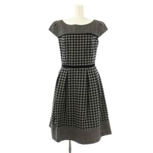 フロッキープリント 千鳥格子グレンチェックワンピース 膝丈 半袖 0 黒 ブラック /AT OS