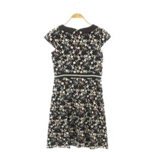 TOCCA 襟付きフラワー刺繍 ウエストリボン キャップスリーブワンピース 膝丈 半袖 2 黒 ブラック /AT OS