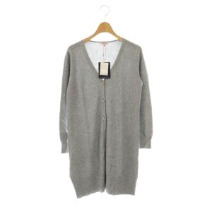 フラワー釦 カシミヤロング丈ニットカーディガン ∨ネック XS グレー /AT OS