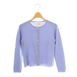 ビジュー釦カシミヤクルーニットカーディガン XS ブルー /DF OS