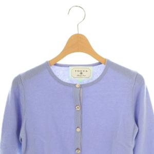 TOCCA ビジュー釦カシミヤクルーニットカーディガン XS ブルー /DF OS