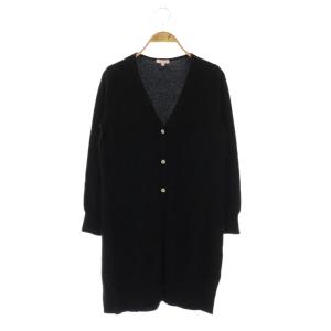 フラワー釦 カシミヤロング丈ニットカーディガン Vネック XS 黒 ブラック /AT OS