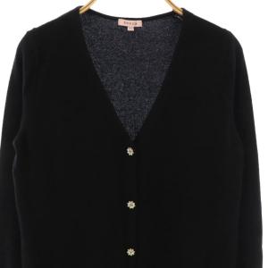 TOCCA フラワー釦 カシミヤロング丈ニットカーディガン Vネック XS 黒 ブラック /AT OS