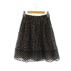 フラワーエンブロイダリー×チュール リバーシブルスカート フレア 膝丈 0 黒 ブラック /AT OS