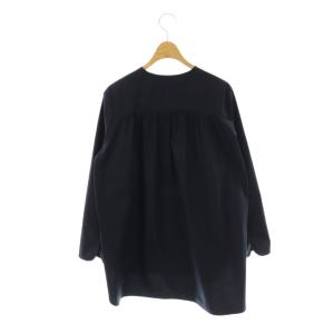 yori フリルノーカラーブラウスシャツ 長袖 F ネイビー /HK OS