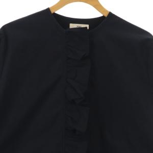 yori フリルノーカラーブラウスシャツ 長袖 F ネイビー /HK OS