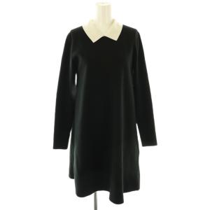 25AW 衿付きAラインニットワンピース ひざ丈 36 ブラック ホワイト /DF OS SH