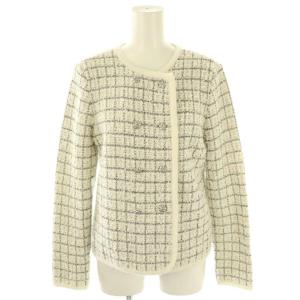 24年 カメリアボタンニットツイードジャケット 38 オフホワイト ブラック