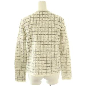 René 24年 カメリアボタンニットツイードジャケット 38 オフホワイト ブラック