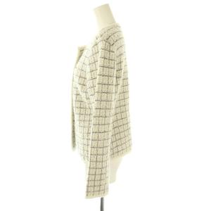 René 24年 カメリアボタンニットツイードジャケット 38 オフホワイト ブラック