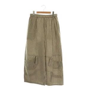 チェックコットンパンツ ワイド 40 ベージュ 白 ホワイト /AT OS