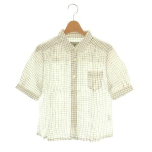 リネンチェック半袖シャツ スタンドカラー 2 白 ホワイト /AT OS